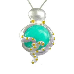 Sterling Silver and 22K Gold Vermeil Octopus Pendant with Amazonite